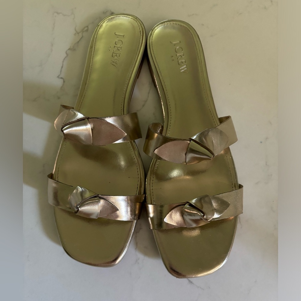 J. Crew Gold Bow Sandals